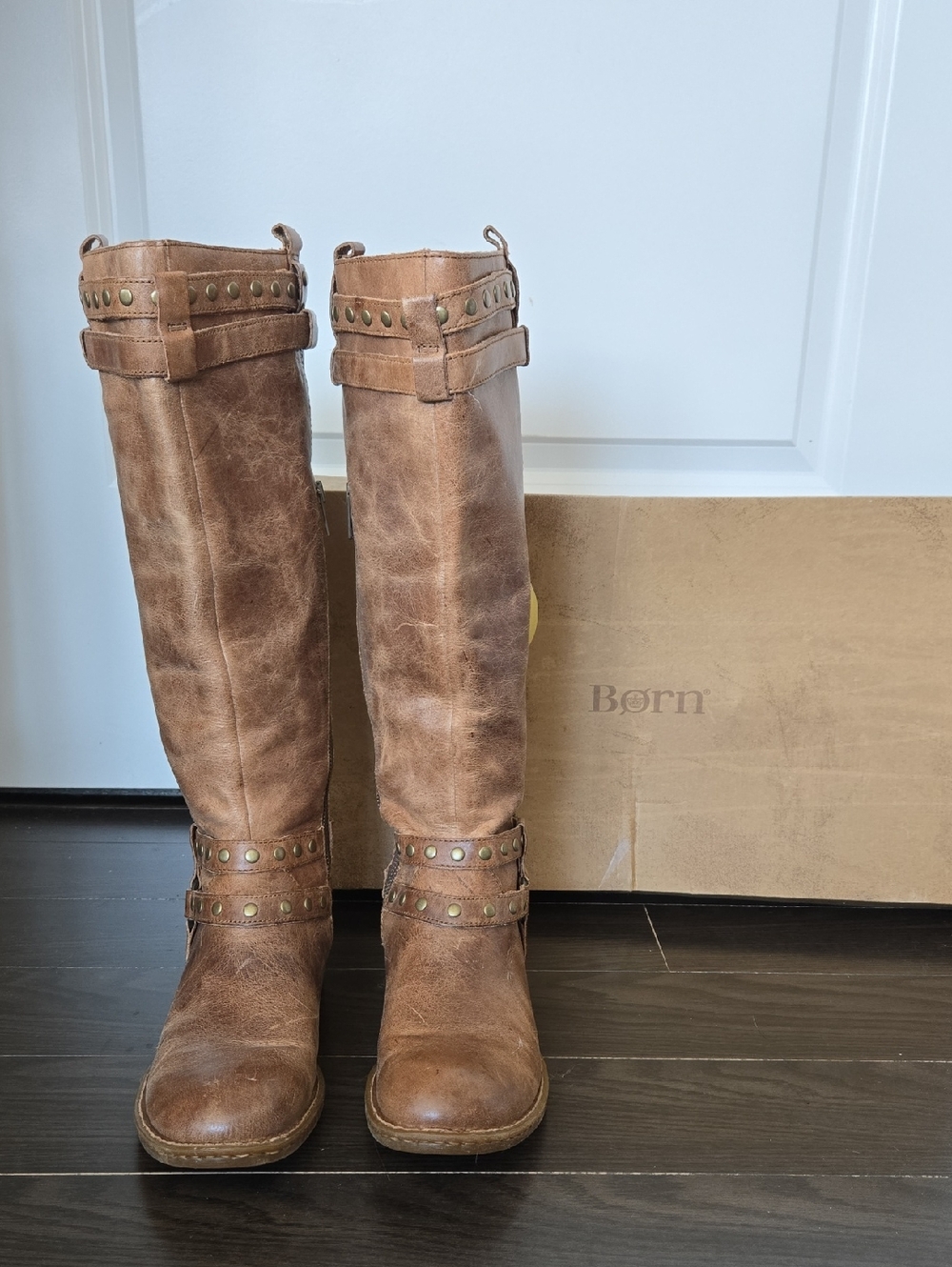 Børn Studded Tall Riding Boots - Cognac Brown